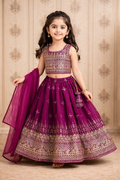 Evanik Purple Designer Georgette Embroidered Work Wedding Lehenga Choli For Kids | Grocsy