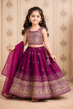 Evanik Purple Designer Georgette Embroidered Work Wedding Lehenga Choli For Kids | Grocsy