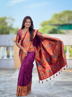 Mameraa Sarees Wine Faux Banarasi Silk Saree With Paithani Rich Weaved Pallu And Blouse-Wine | Grocsy