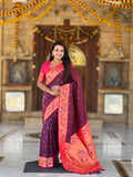 Mameraa Sarees Wine Faux Banarasi Silk Saree With Paithani Rich Weaved Pallu And Blouse-Wine | Grocsy