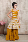 Kids Wedding Designer Yellow Faux Georgette Fabric Sharara Suit - Aaradhna | Grocsy
