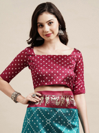 Saree Mall Blue & Maroon Bandhani Silk Blend Bandhani Sarees | Grocsy