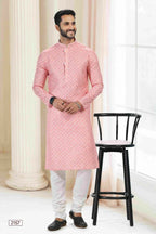 Raivat Ethnic Cotton Thread Work Kurta Pajama In Orange Colour | Grocsy