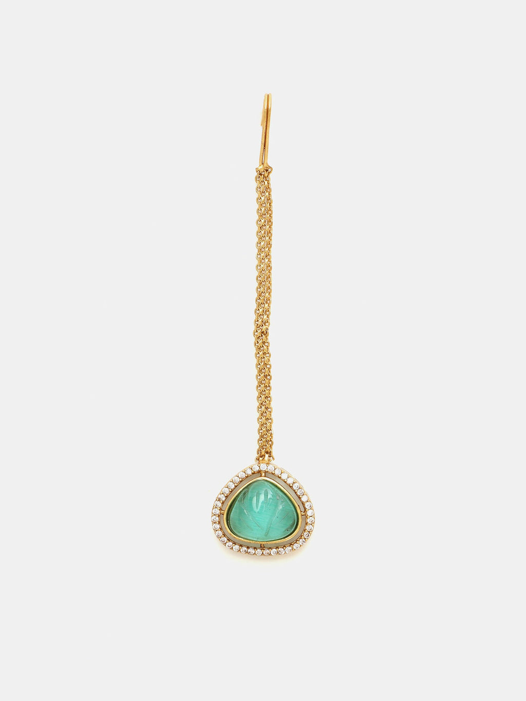 Ruby Raang Gold Polished Green Stone Kundan Maang Tikka | Grocsy