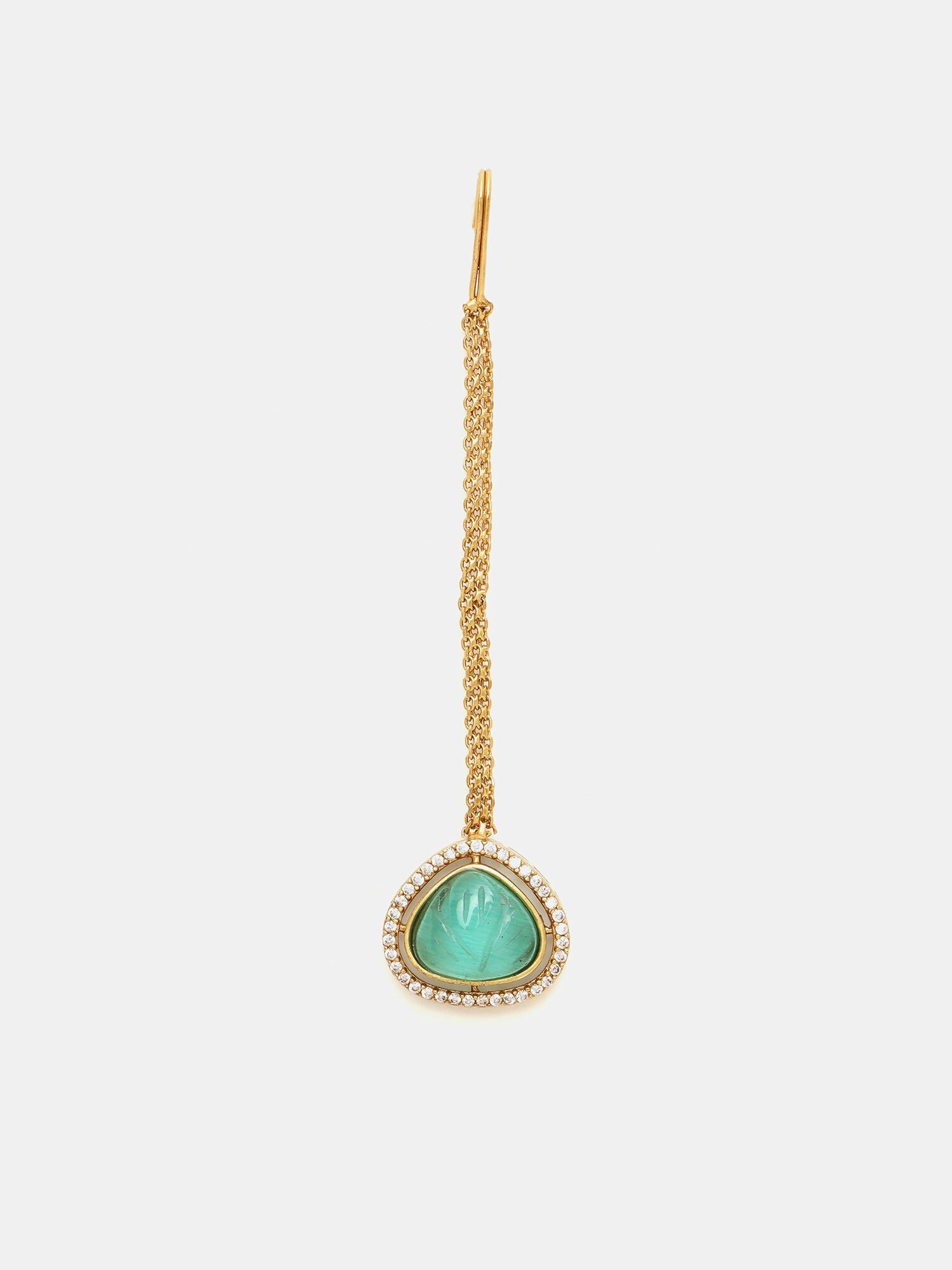 Ruby Raang Gold Polished Green Stone Kundan Maang Tikka | Grocsy