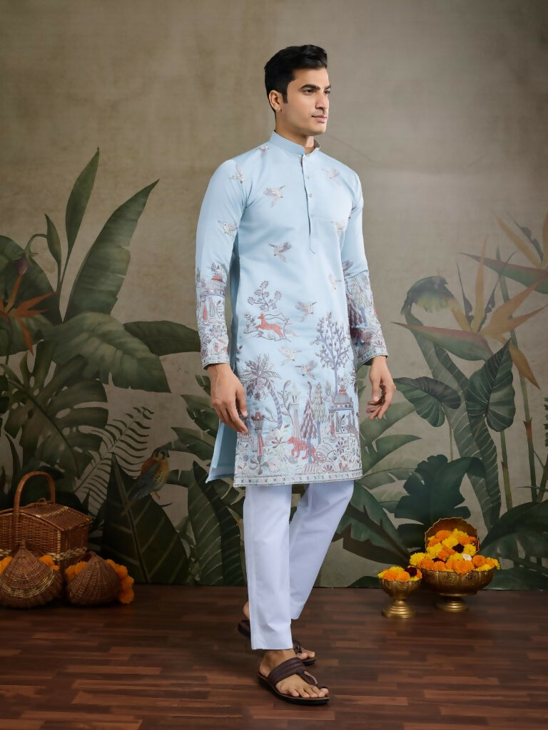 Vastranavya Sky Blue Exclusive Festival Wear Viscose Silk Thread & Sequence Embroidered Work Kurta | Grocsy