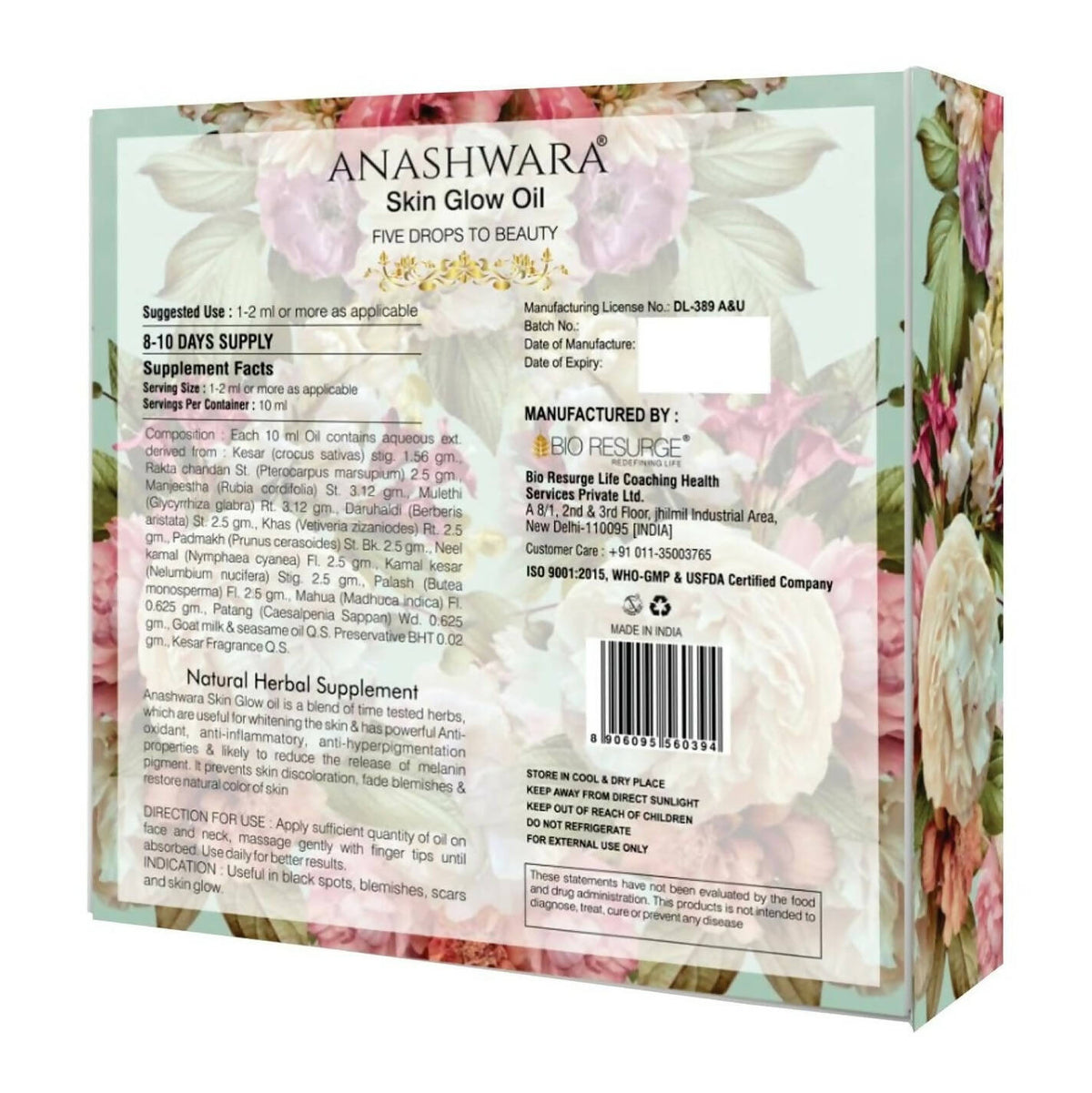 Bio Resurge Life Anashwara Skin Glow Oil | Grocsy
