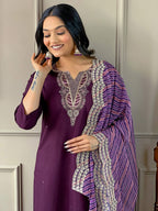 Partywear Designer Viscose Silk Wine Stitched Suit With Dupatta - Tanisha | Grocsy
