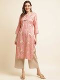 Pink Poly Rayon Floral Printed Straight Kurta - Prasuti | Grocsy