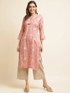 Pink Poly Rayon Floral Printed Straight Kurta - Prasuti | Grocsy