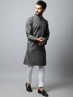 Even Apparels Brown Color Cotton Checked Men's Kurta With Band Collar (CHK1157) | Grocsy
