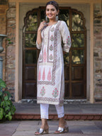 Juniper Women's Pink Viscose Shantoon Festive Printed Straight Kurta | Grocsy