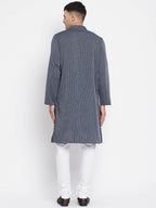 Even Apparels Grey Color Pure Cotton Men's Kurta With Band Collar | Grocsy