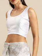 Ahalyaa Women's Traditional Semi Stitch Saree - White | Grocsy