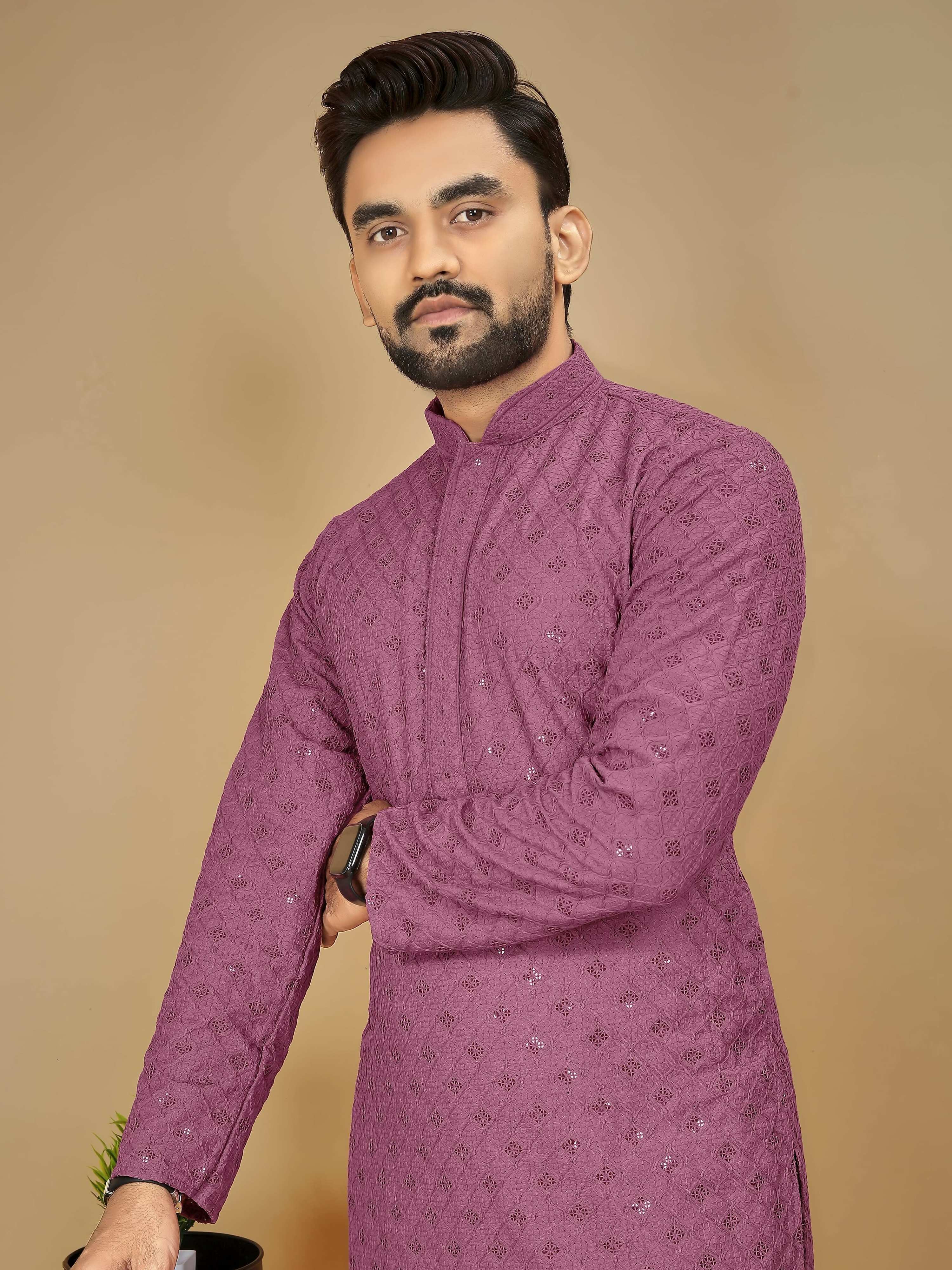 Anaita Purple Embroidered Rayon Straight Kurta | Grocsy