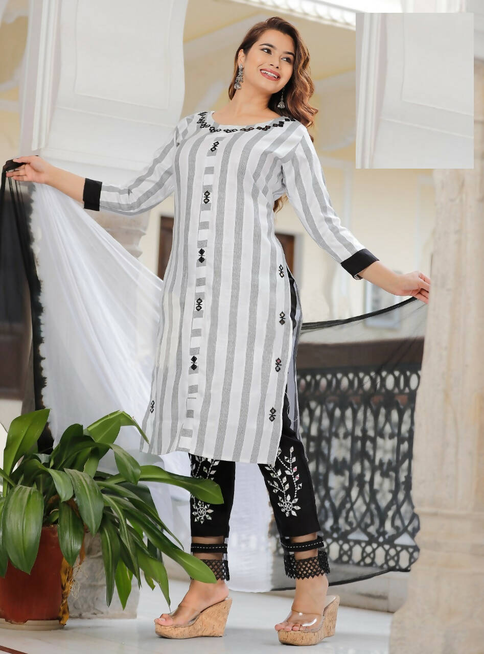 Vamika Women Embroidery Rayon White Party Wear/Casual Wear Kurta Set/Suit | Grocsy
