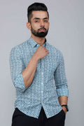 Miravan Men's White & Blue Premium Cotton Floral Print Casual Shirt | Grocsy