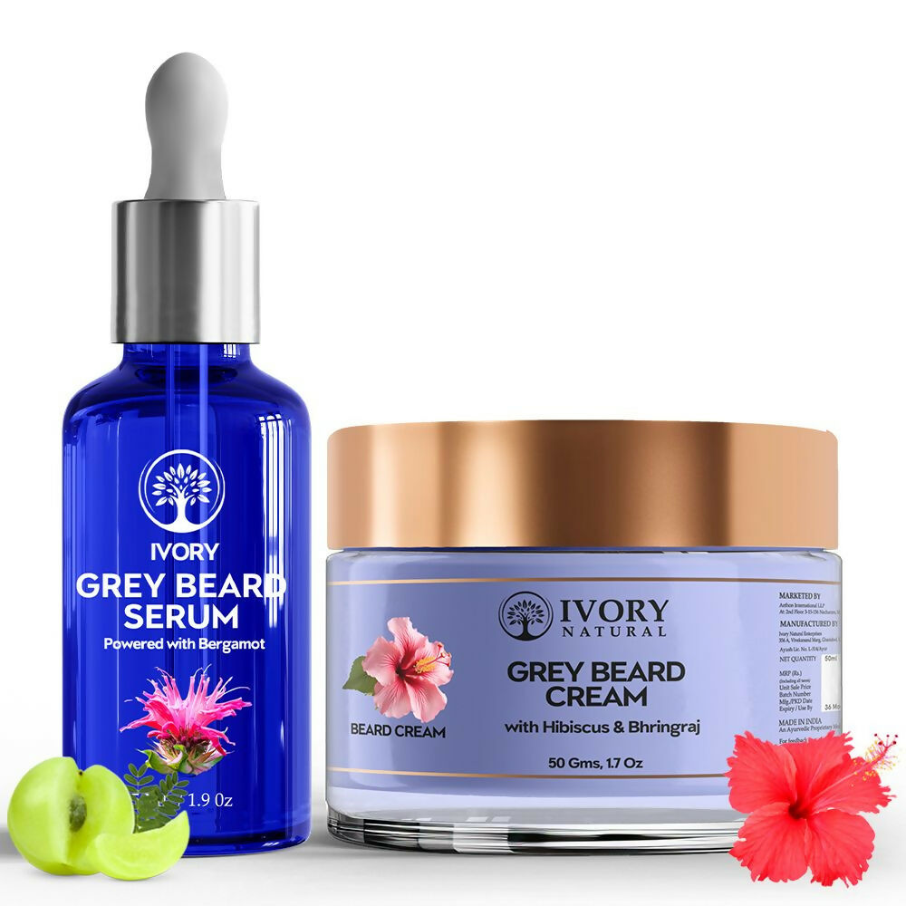 Ivory Natural Grey Combo For Beard - Serum & Cream For Rejuvenates Natural Beard Shade And Supports Natural Black Color | Grocsy