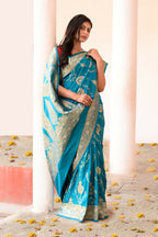 Joban Fashion Blue Banarasi Soft Pure Handloom Banarasi Silk Saree | Grocsy