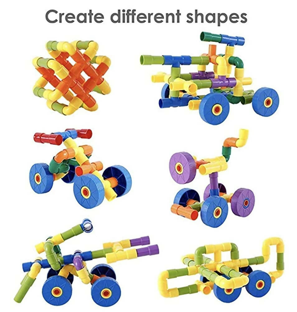 Kipa 90 Pieces Pipe Puzzle, Educational & Intellectual Role Playing Model Construction Blocks with Rolling Wheelbase , Smooth Edged for Kids | Grocsy
