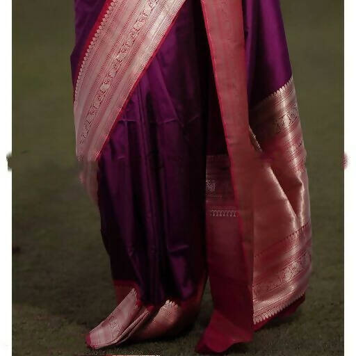 DEIANA'S Beautiful Designer Golden zari Soft Lichi Silk Saree - Purple | Grocsy