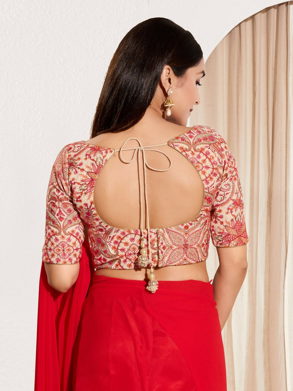 Joban Fashion Off White Cotton Padded Blouse With Sweetheart Neck Elbow Sleeves | Grocsy