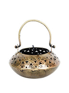 CraftVatika Gold-Toned Metal Degchi Hanging Tealight Candle Holder | Grocsy