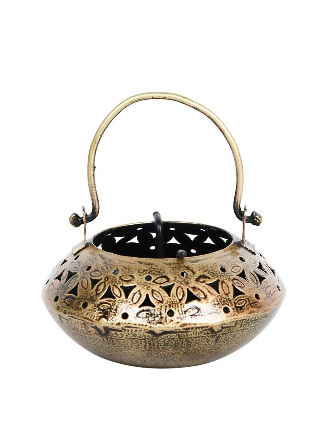 CraftVatika Gold-Toned Metal Degchi Hanging Tealight Candle Holder | Grocsy