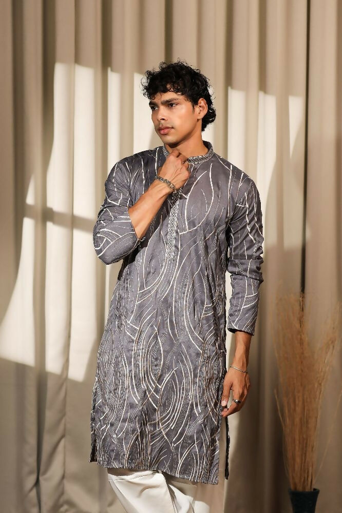 Bluish Grey Viscose Designer Embroidery Work Kurta Set - Mahotsav | Grocsy