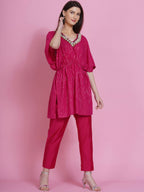 Women Republic Pink Lurex Cotton Kaftan Style Kurta With Pants | Grocsy