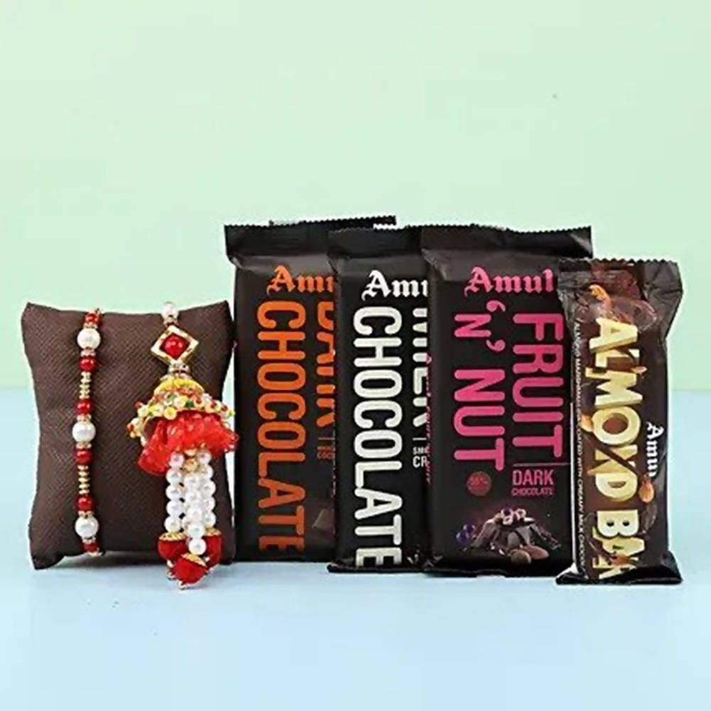 Festive Rakhi & Amul Chocolates Combo | Grocsy