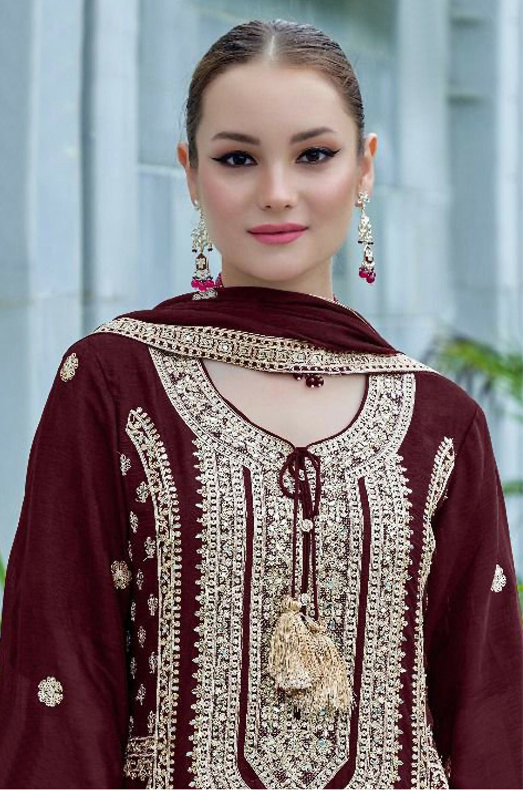 Vastranavya Heavy Chinon With Embroidery Coding Sequence with Real Mirror Work Pakistani Suits | Grocsy