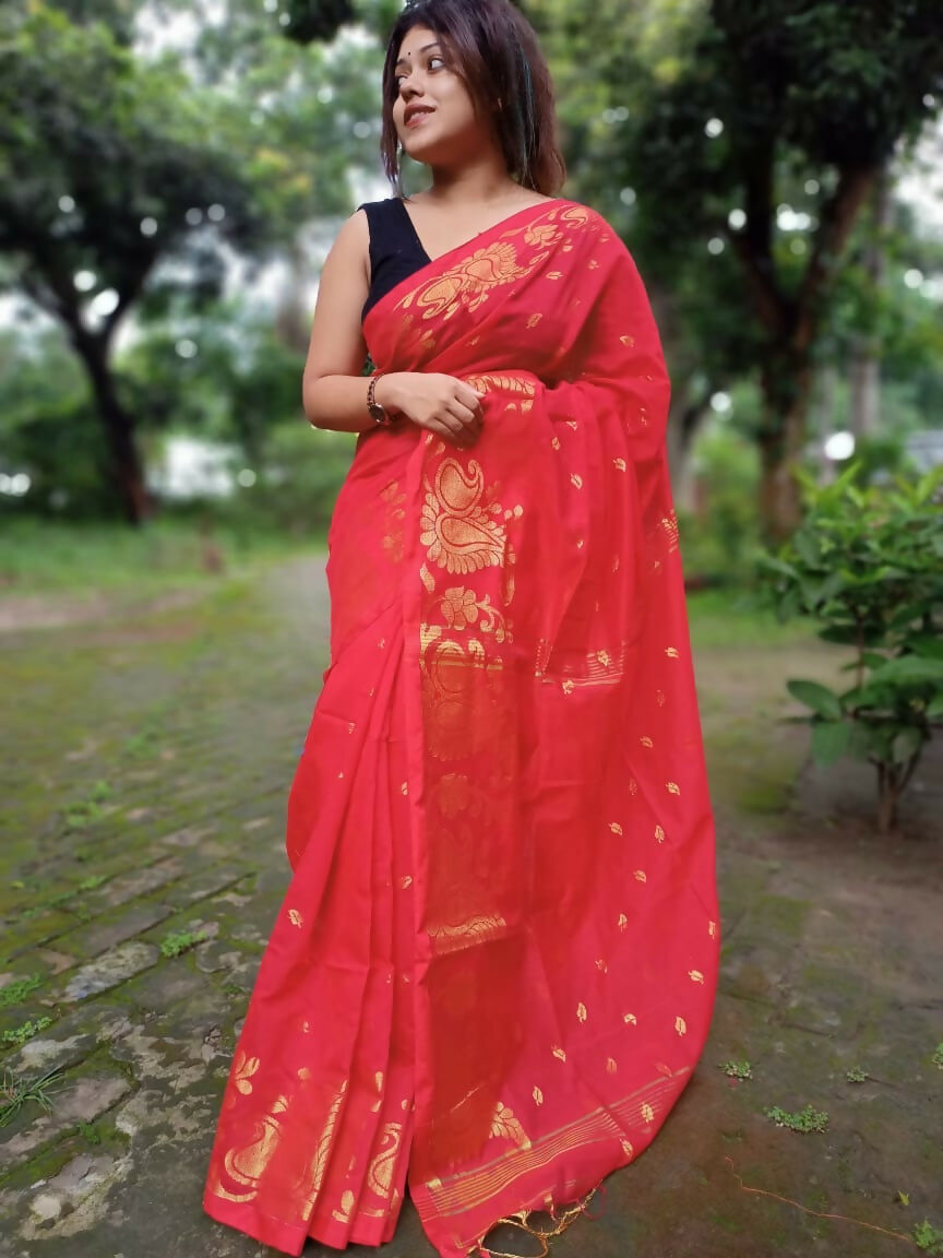 Exclusive Collection Red Beautiful Cotton Silk Saree | Grocsy