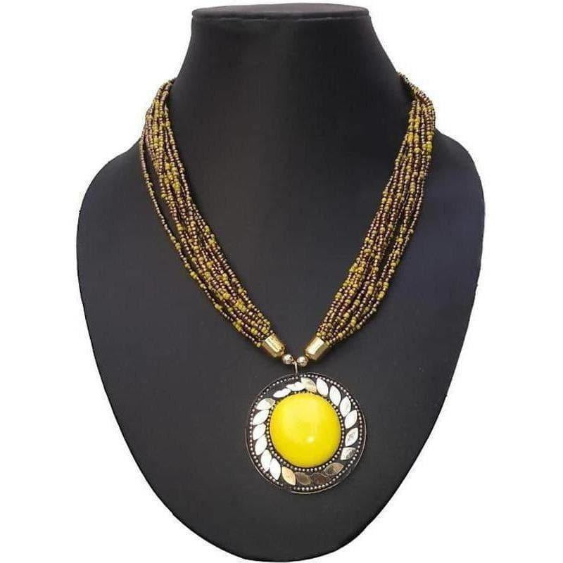 MS Fashion India Latest Traditional Yellow Color Necklace With Golden Beads | Grocsy
