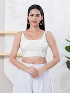 Joban Fashion Silver Shift Sleeveless Back Open Blouse | Grocsy