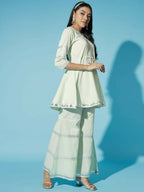 Myshka Women Green Solid Kurta & Palazzos With Dupatta | Grocsy