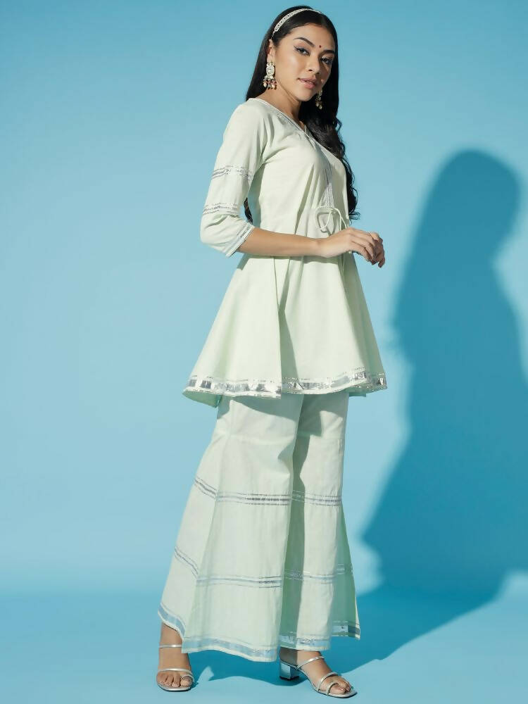 Myshka Women Green Solid Kurta & Palazzos With Dupatta | Grocsy