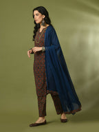 Myshka Women's Multi Printed Cotton Straight Party Kurta Set With Dupatta | Grocsy