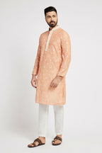 Ethnic India Orange Men's Kurta Ethnic Motifs Polyester | Grocsy