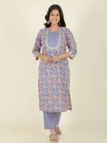 Aramya Straight Soft Cotton Floral Print Women's Kurta Set - Blue | Grocsy