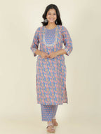 Aramya Straight Soft Cotton Floral Print Women's Kurta Set - Blue | Grocsy