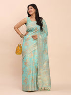 Shree Shyam Fashion Linen Cotton Sea Green Saree | Grocsy