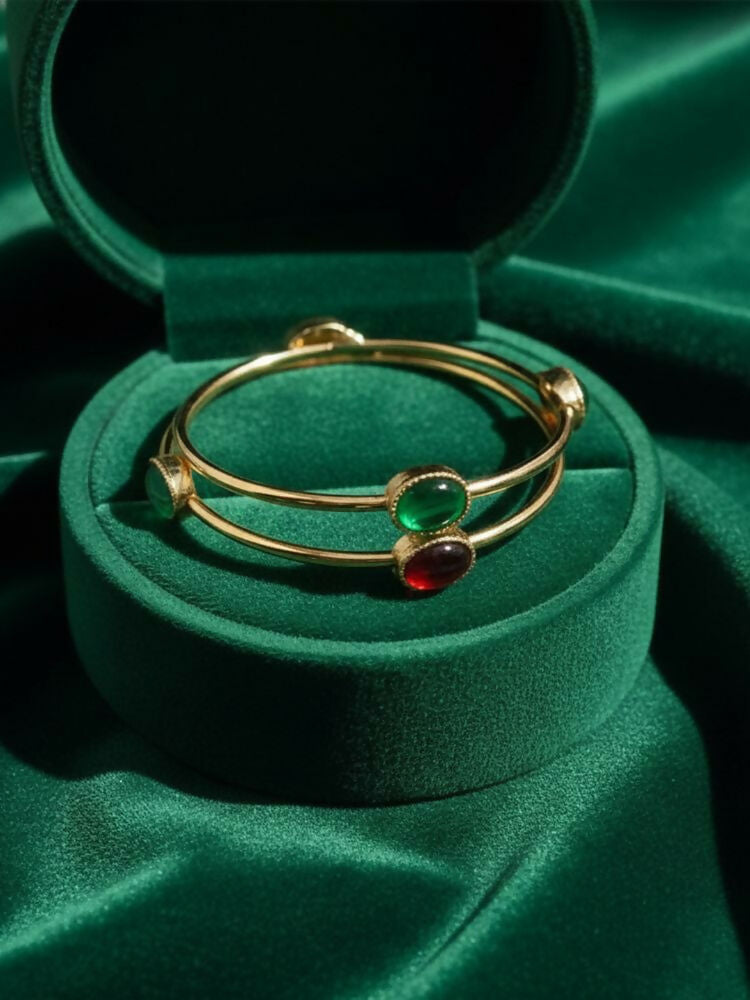 NVR Women Set of 2 Gold Plated Artificial Stone Bangle | Grocsy