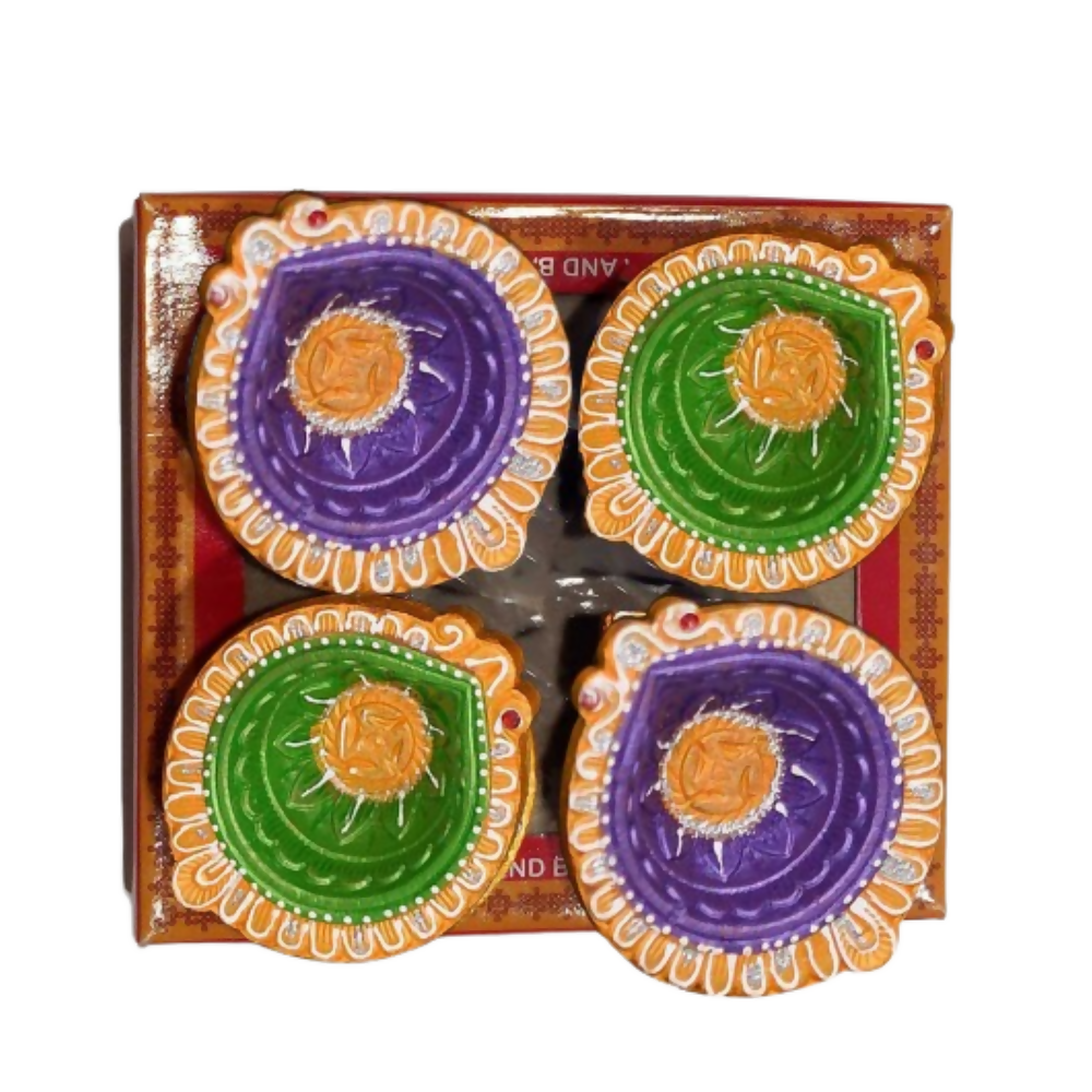 Collectible India Clay Diyas Diya Deepak Colorful Set Earthen Diwali Decoration Puja - Handpainted Diya For Handmade | Grocsy