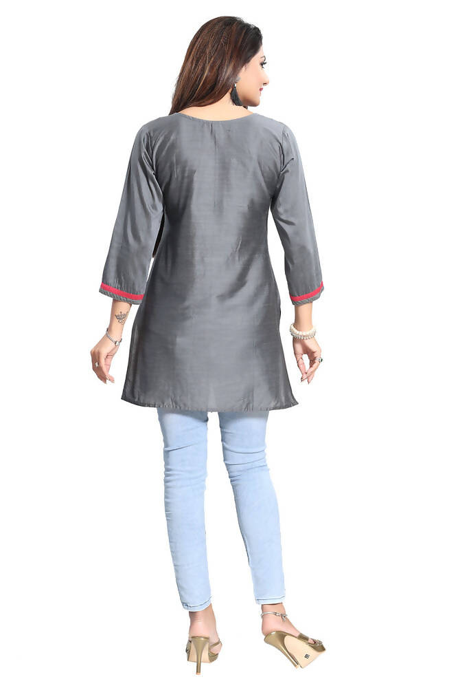 Snehal Creations Elegant Gray Short and Straight Raw Silk Tunic | Grocsy