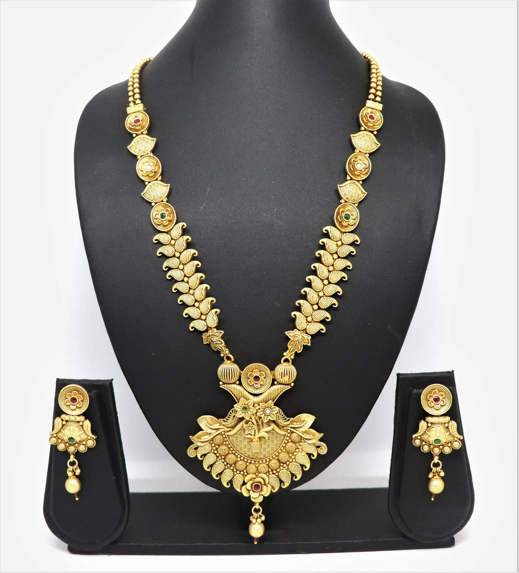 Joban Fashion Mango Design Gold Pure Brass With Rajwadi Polish Necklace Set | Grocsy