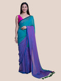 Suta Purple Green Colourblocked Mul Saree | Grocsy