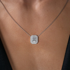 Cauer Elegant Radiant Moissanite Pendant Chain 14K Sterling Silver White Gold Plated | Grocsy
