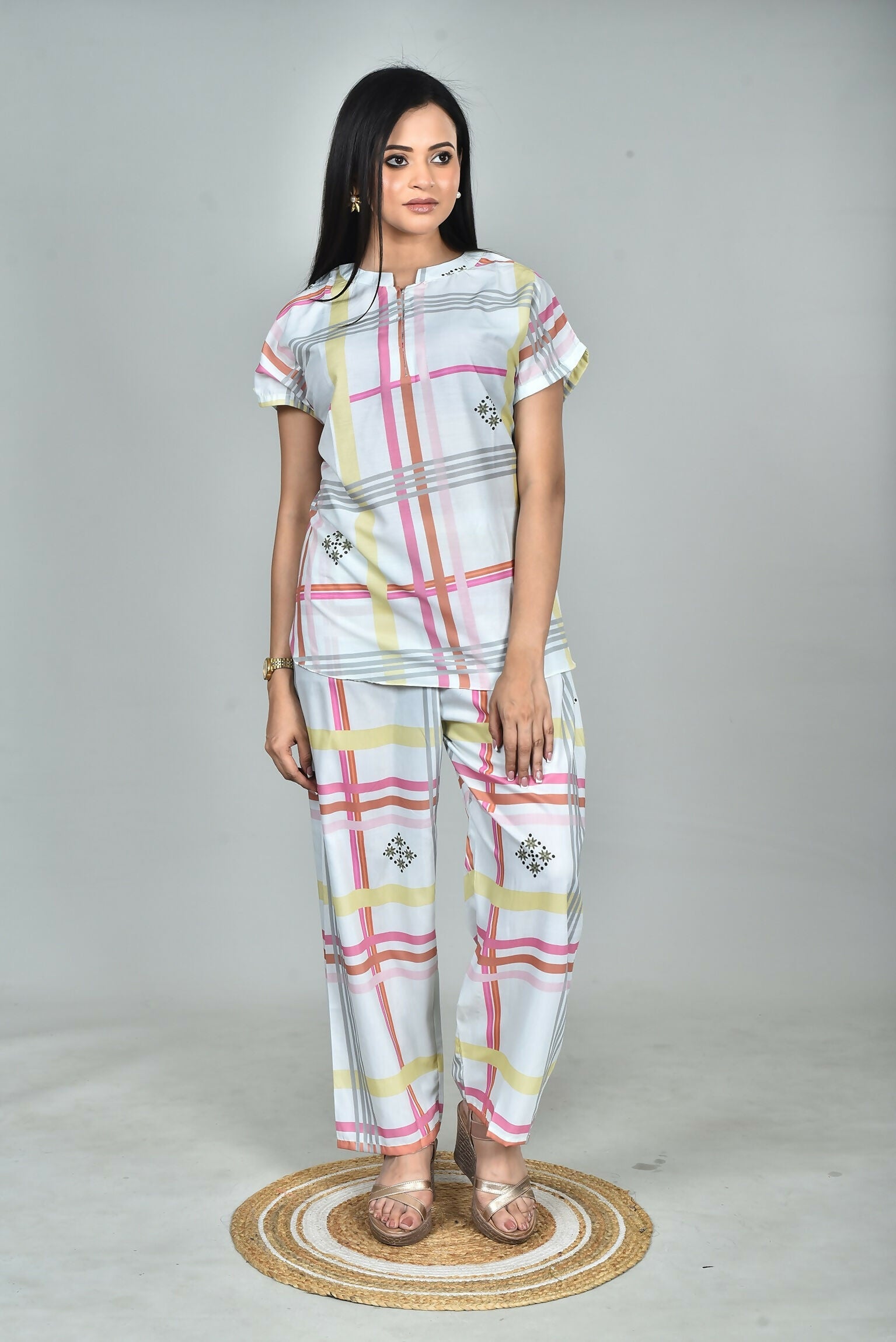 Morchari Digital Print Semi Muslin Co-Ord Set Top & Trouser-Multicolor | Grocsy