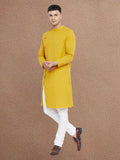 Even Apparels Men's Asymetrical Yellow Sherwani Kurta | Grocsy